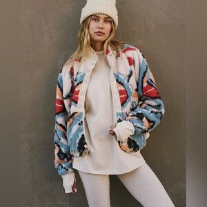 Free People Hit the Slopes Printed Fleece Jacket| M |